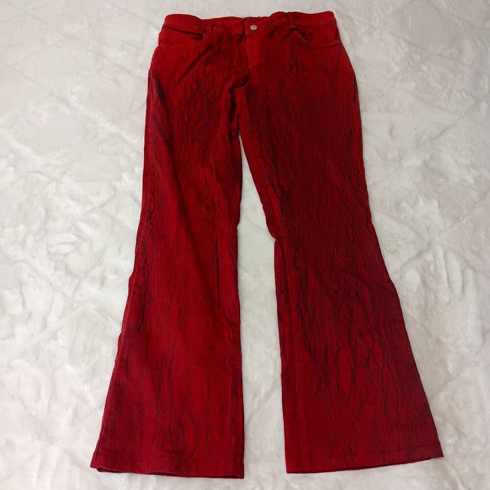 red bootcut mid-rise denim pants black streak (vein-like) pattern